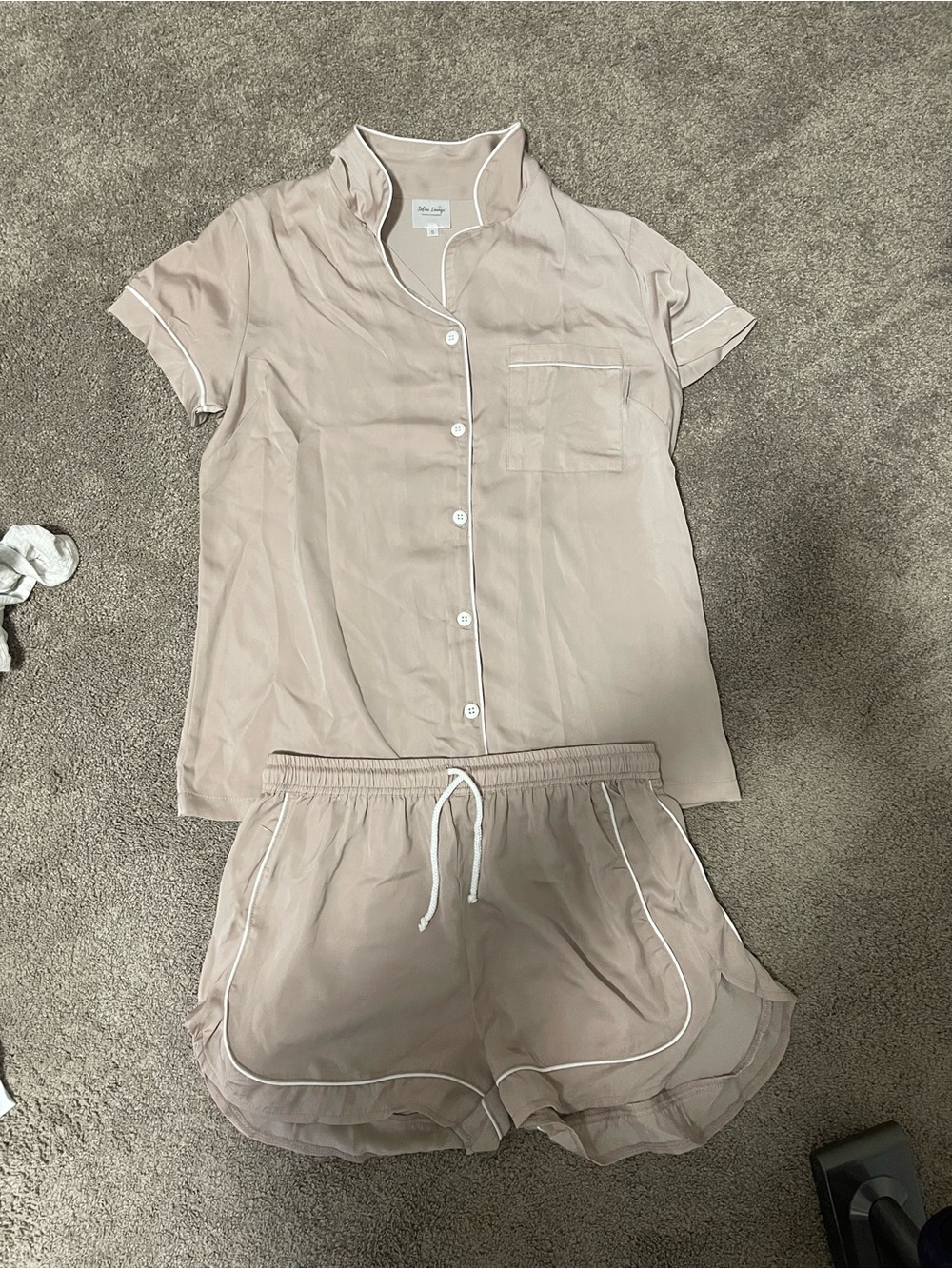 Short Sleeve Pajama Set with White Piping